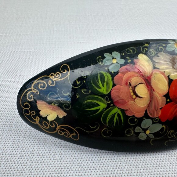 Hand Painted Lacquer Hair Barrette — Floral Russian Folk Art Style 4" Clip - Picture 2 of 12